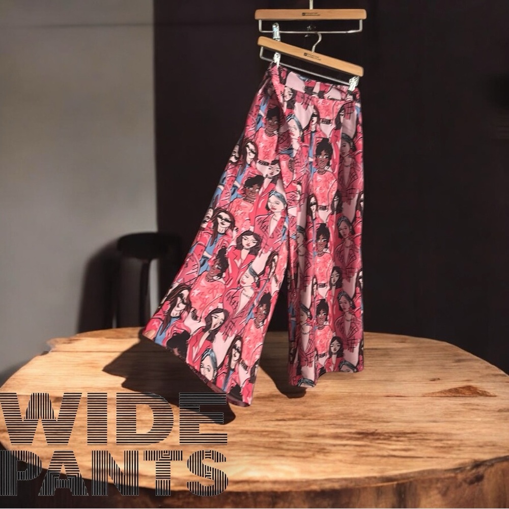 Graphic Print Pink Wide Leg pants
